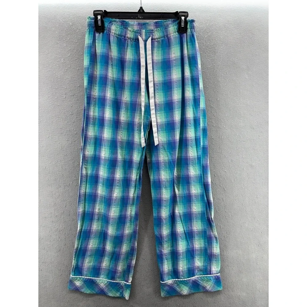 Victoria's Secret Pajama Set Women Small Teal‎ Purple Plaid Metallic